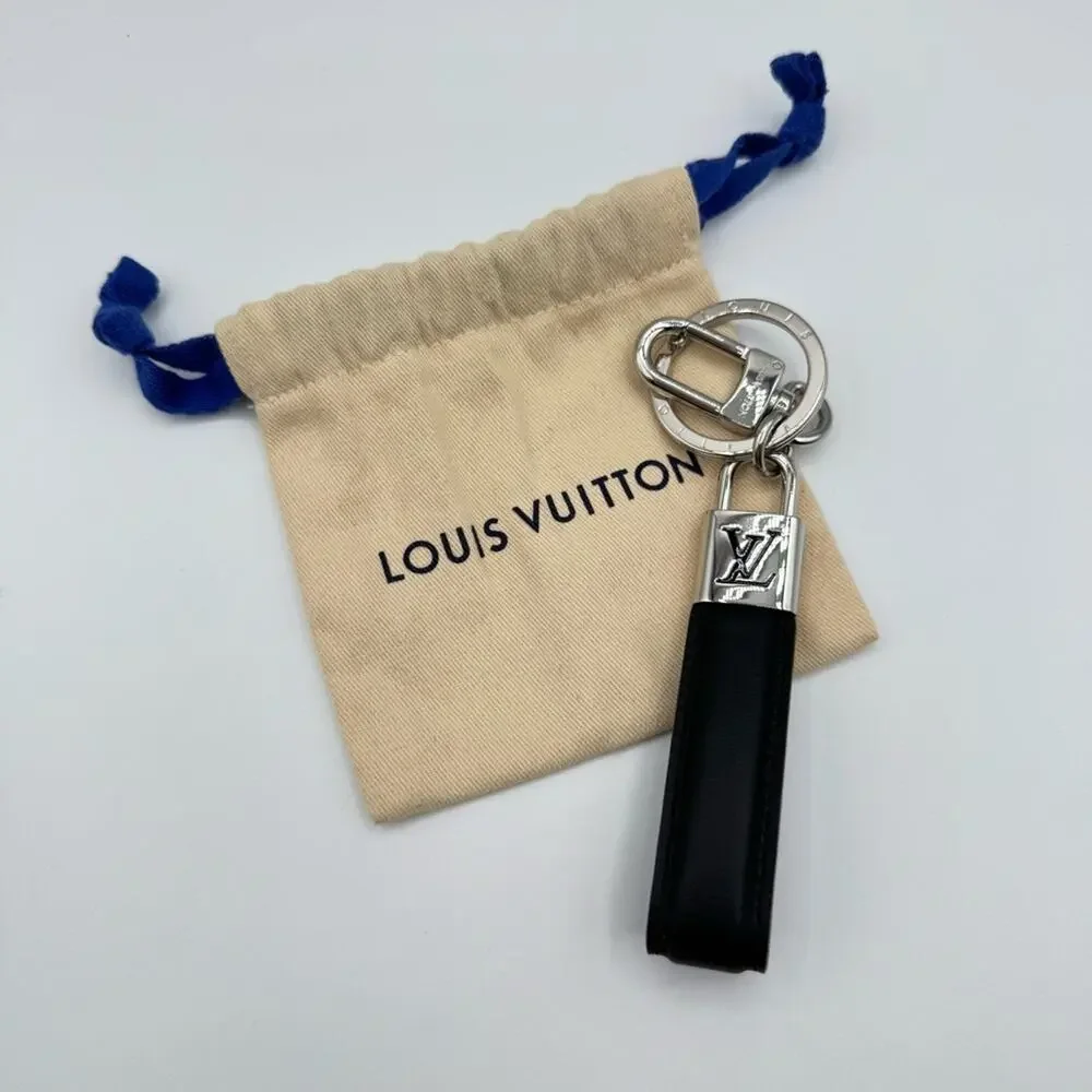 Louis Vuitton LV Padlock Dragonne Black Leather Key Holder Bag Charm Unisex